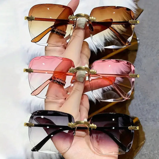 3PCS Square Rimless Sunglasses for Women & Men – Luxury Designer UV400 Shades, Fashion Summer Red Gradient Sun Glasses Set