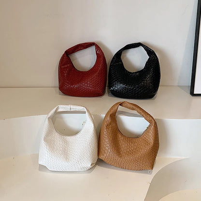 Women Woven Embossed Hobo Shoulder Bag Soft Premium Leather Handbag