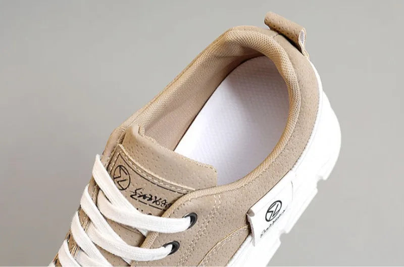 Women’s Chunky Lace-Up Sneakers – Soft Sole Casual Walking Shoes Trendy Vulcanized Fashion Sneakers