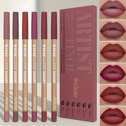 6pcs Velvet Matte Lip Liner Pencils Set Long-Lastin, Non-Drying Perfect for Lining Filling Lips Versatile for All Skin Types