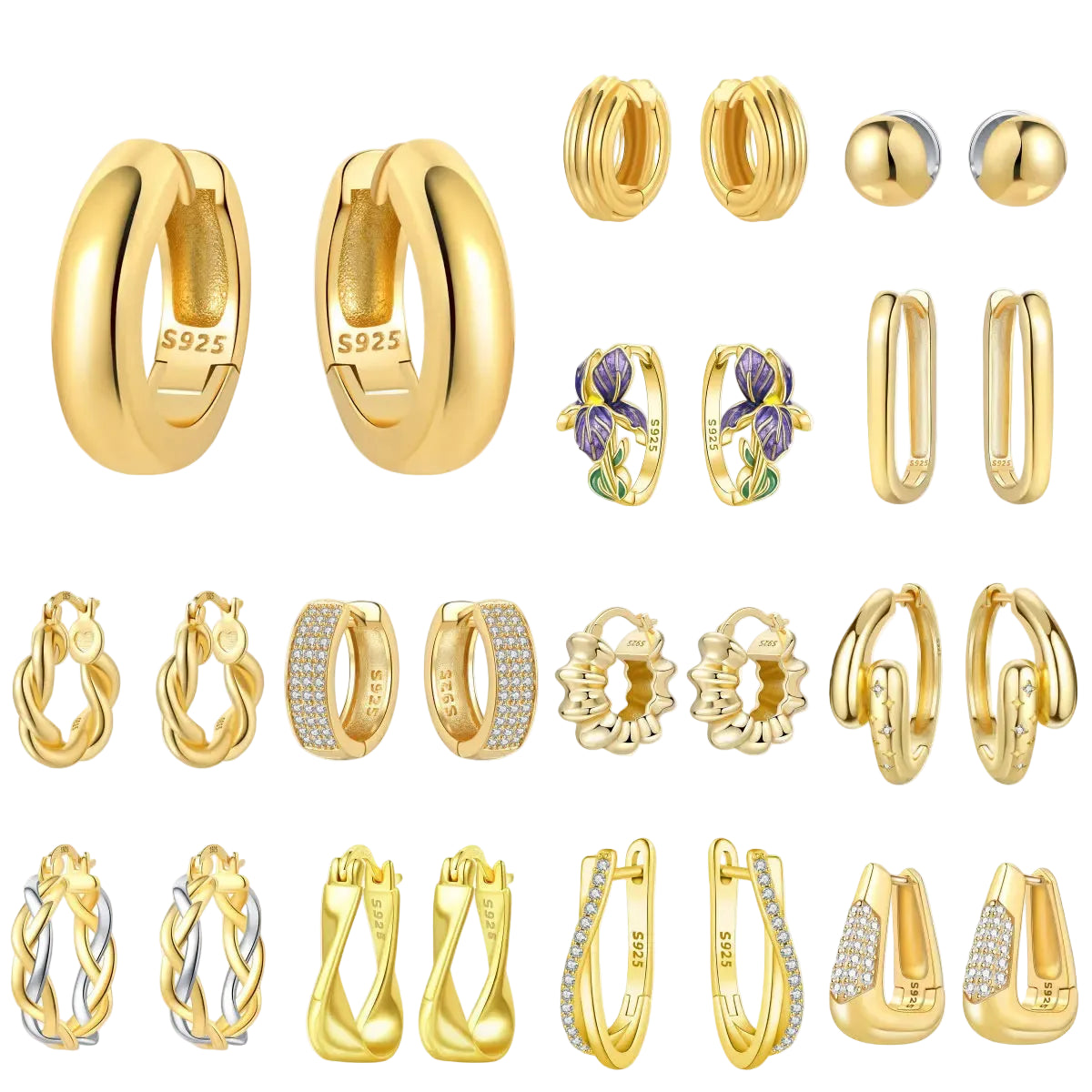 S925 Sterling Silver 18K Gold-Lined Zircon Hoop Earrings for Women