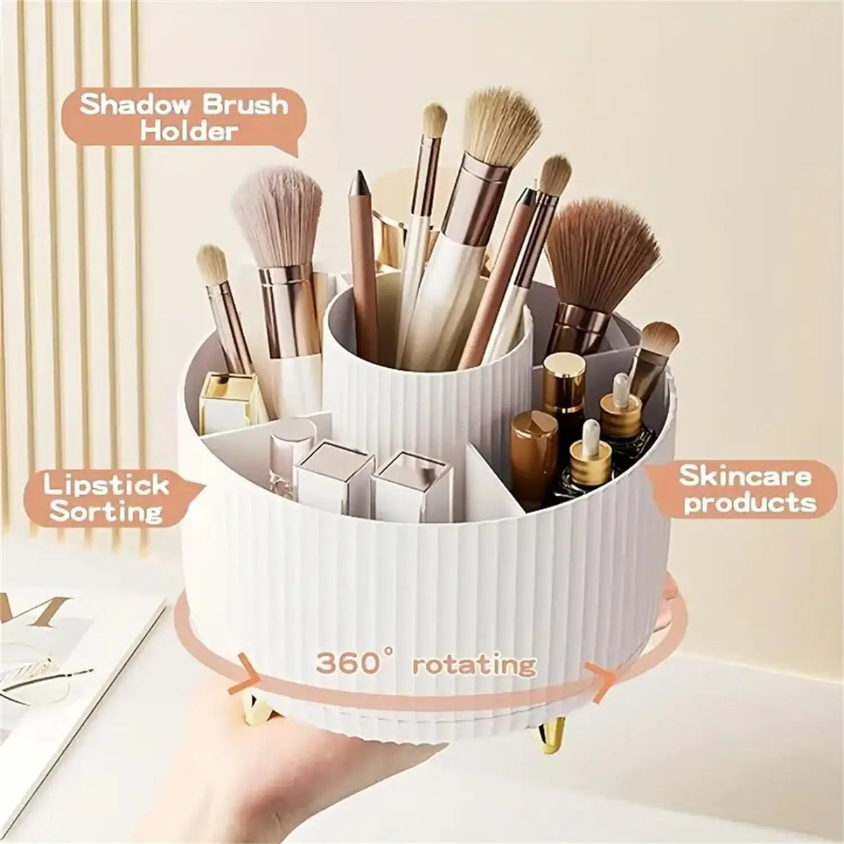 360 Rotating Makeup Organizer Multi Compartment Cosmetic Brush Holder
