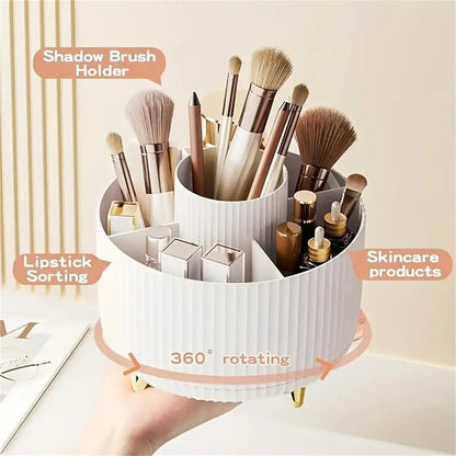 360 Rotating Makeup Organizer Multi Compartment Cosmetic Brush Holder