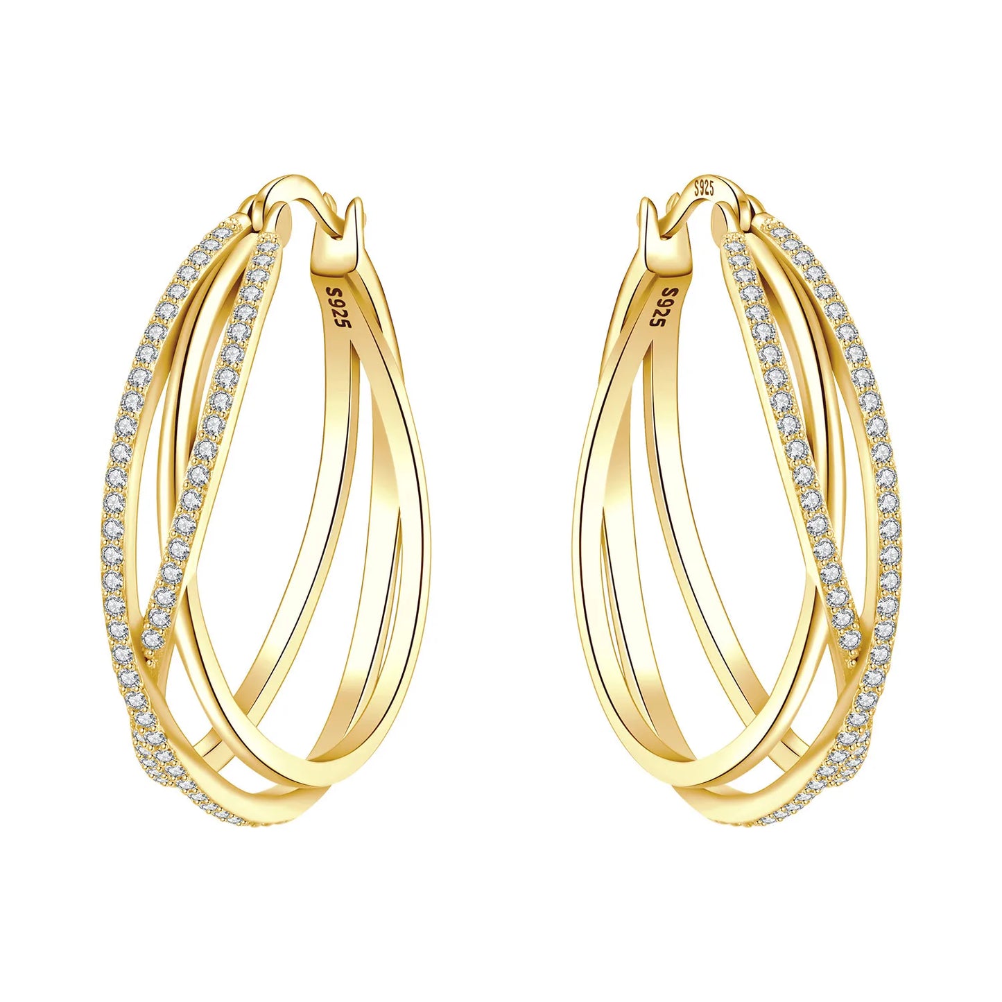 S925 Sterling Silver 18K Gold-Lined Zircon Hoop Earrings for Women