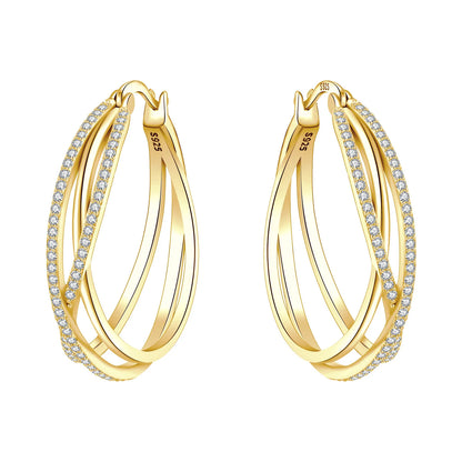S925 Sterling Silver 18K Gold-Lined Zircon Hoop Earrings for Women