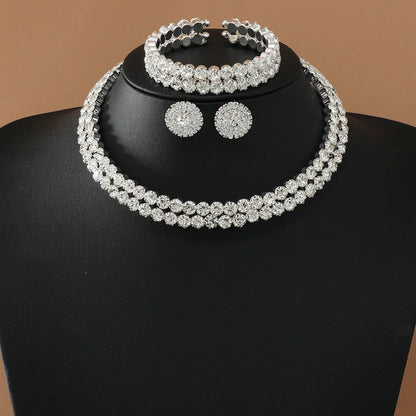 Women’s Luxury Rhinestone Jewelry Set – Double Layer Choker, Bracelet & Stud Earrings