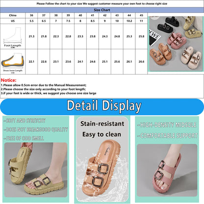 Women’s Thick Sole Sandals with Adjustable Straps – Leather Flip Flops with Metal Ankle Buckle, Comfortable Platform Summer Beach Slides for Casual Outdoor Walking & Vacation Wear